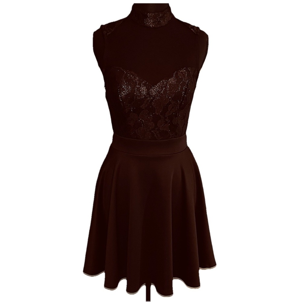 B. Darlin Juniors Black and‎ GoldLace Bodice Fit & Flare Cocktail Dress